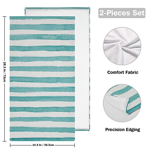 Shustary 2 Pack Teal And White Stripe Hand Towels For Bathroom,Soft Absorbent Quick-Dry Aqua Blue Striped Kitchen Dish Towels Decorative Bathroom Hand Towel For Bath,Shower,Face,Gym,Spa 14"X28" #TOP1
