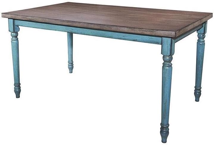 HomeStock Coastal Craftsman Willow Dining Table, Teal & Grey, 35.43" D x 59.06" W x 30.12" H - Rectangular Dining Room Table for Kitchen and Dining Spaces