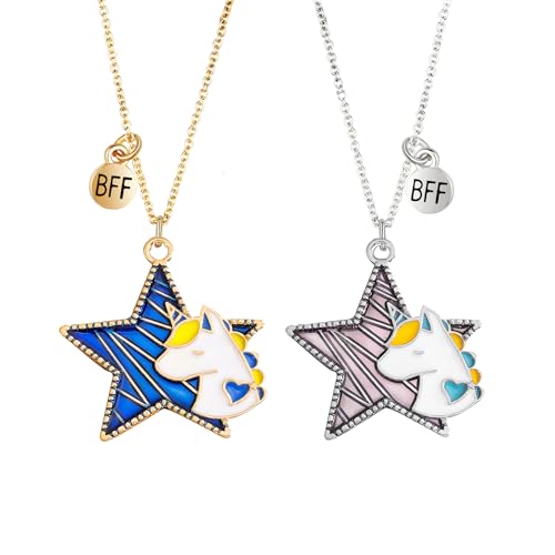 BFF Unicorn Necklace Set for Best Friends - 18K Gold & Silver Plated Matching Star Pendant Necklaces for 2 Women - 1.1 IN Charm Pendant Friendship Jewelry Gift (2Pcs) - Image 6