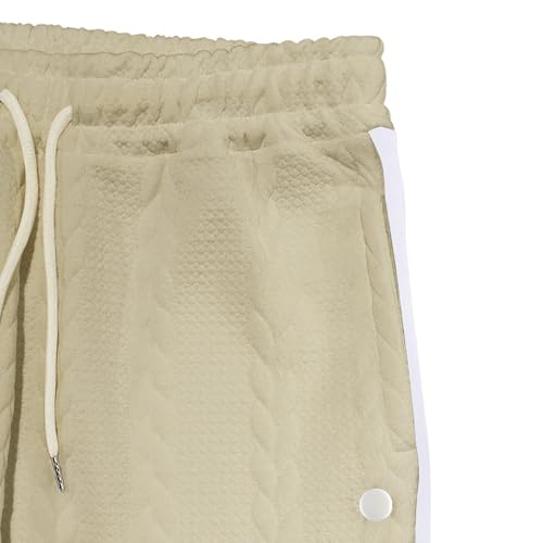 Mens Casual Jacquard Straight Leg Pants Fall Sweatpants Side Button Loose Fit Comfy Drawstring Pants with Pockets4