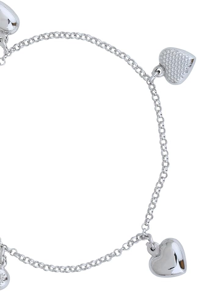 Vanbelle Sterling Silver Jewelry - Rhodium Plated with 925 Stamp - Dangling Puffed Heart Charm Bracelet - Elegant handcrafted for Women - 6.5" long + 1" extender - Image 2