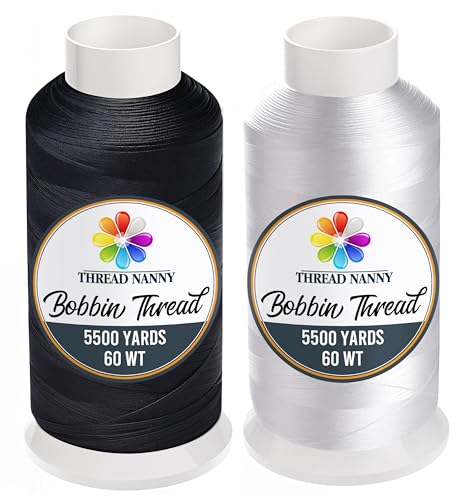 Huge Machine Embroidery Bobbin Thread 60 WT 2 Spools 5500yds Black & White