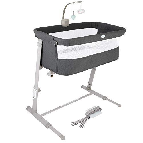 kidsclub Baby Bedside Sleeper with 2 Replaceable Sheets, Bedside Cribs with Toys & Music Box for New Born, Standalone Side-Sleeper for Infants, 9 Height Adjustable Nursery Bed