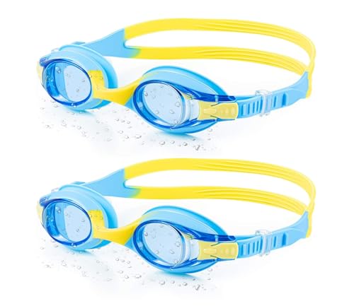 Generic Portzon Unisex-Child Swim Goggles, Anti Fog No Leaking Clear Vision Water Pool Swimming Goggles, Blue/Yellow, Pack of 2