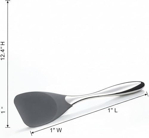 Miniatura 6 de Nambé - Espátula Curvo de 12 pulgadas, mango de acero inoxidable con cabezal ancho de silicona para mezclar, recoger y hornear, utensilio de cocina