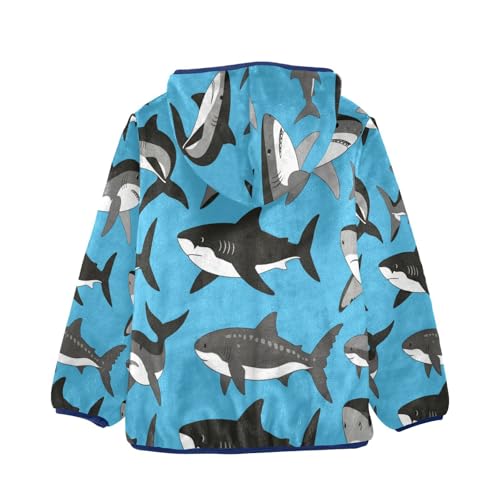 Shark Pattern on Blue Background Toddler Fleece Jacket Girl Boys Hooded Fleece Jacket Coat Warm Outwear Zip-up 3-10T2