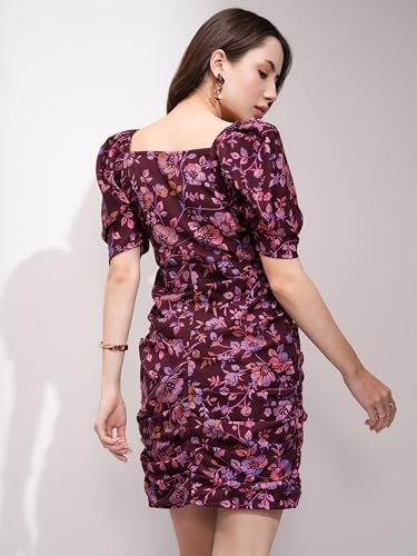 Image of Tokyo Talkies Womens Maroon Printed Knee Length Dress