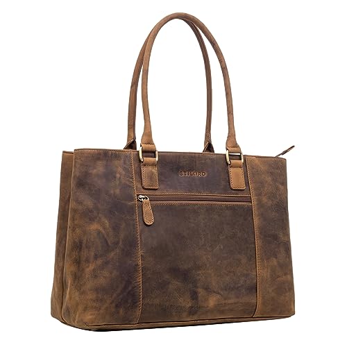 STILORD 'Marika' Shopper Damen Groß Rauleder mit Laptopfach 15,6 Zoll ideal als Vintage Ledertasche Businesstasche Arbeitstasche Frauen Handtasche und Schultertasche