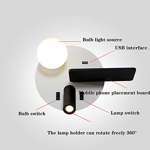 Lámpara de pared moderna AMUCK con estante y cargador USB para iluminación interior 4