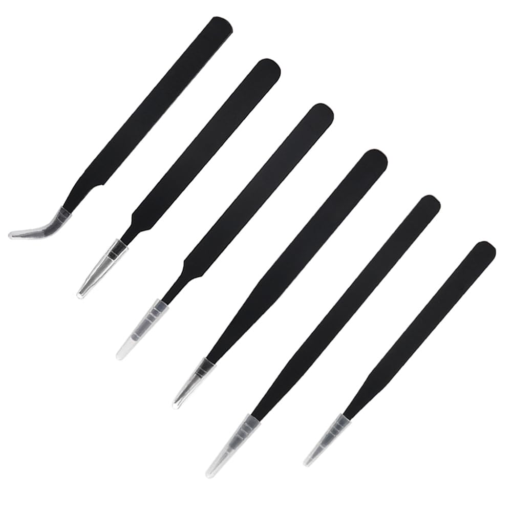 YIXISI 6 Pezzi Pinzette di Precisione ESD Kit, Pinzette Industriali Antistatiche in Acciaio Inossidabile, con Panni per La Pulizia, per Elettronica, Saldatura, Gioielli, Artigianato, Laboratorio