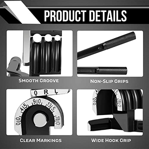 Flexzion Tube Bender Tool - Manual OD Tubing Bending 3 Size 1/4" 5/16" 3/8" 180 Degree Lever Type Heavy Duty Bend Copper Brass Aluminum & Soft Metal for HVAC Water Gas Pipe Automotive Plumbing (Black) - Image 4