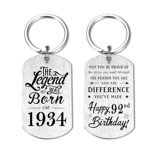 Yobent 92nd Birthday Gifts for Men 1934, Happy 92nd Birthday Keyring, 92 Year Old Birthday Gift for Man Male, The Legend was Born in 1934