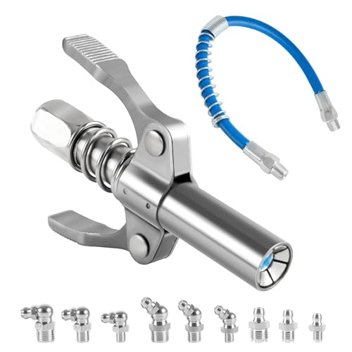 Trukafie Pompe a Graisse Manuelle,Pompe à Graisse mit 30cm Schlauch und 9 M6 M8 M10 Schmiernippel, Embout Pompe a Graisse Convient à Tous Les Types De Connecteurs De Pistolets à Graisse