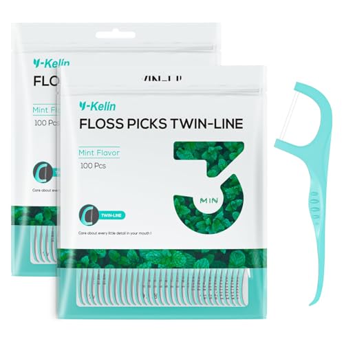 Y-Kelin 200 hilo dental de hilo doble palillos de dientes, palillos de hilo dental, limpieza dental (menta 200)