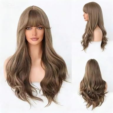 Perruque cheveux longs frange pour masquer la calvitie avec volume naturel