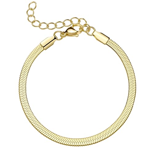 Poxtex Gold Snake Chain Bracelet for Women, 14K Real Gold