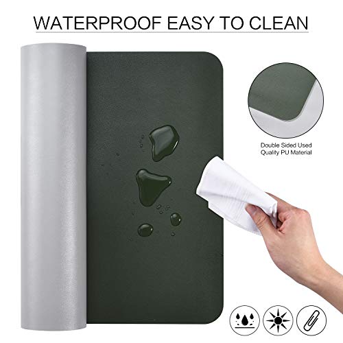 Dual Sided Leather Desk Pad (31.5 x 15.7"), Office Waterproof Desk Mat, PU Mouse Pad, Desk Protector Cover, Desk Writing Mat for Office/Home/Work/Cubicle (Green/Gray)