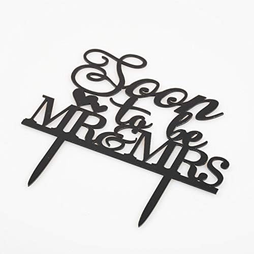 Black Acrylic Wedding Cake Topper, SOON TO BE MR & MRS Monogram Wedding Engagement Cake Topper Decorations (5.9-inch)