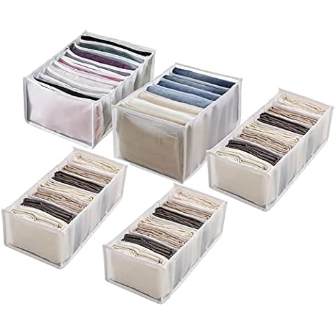Owill-home Wardrobe Clothes Organizer（5PCS）- Foldable Storage Drawer Divider Boxes for Clothes Portable Closet Organizers Washable Storage Containers for Underwear, Leggings, Skirts, T-shirts, Socks Cover