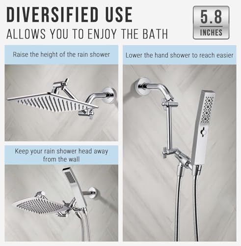 G-Promise 5.8 Inch All Metal Shower Head Extension Arm, Adjustable Extender with Locking Screw for Rise or Lower Rainfall and Fixed Shower Head, Universal G1/2 Connector Replacement Part (Chrome)