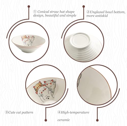 Image of NJCHARMS Ceramic Ramen Bowl Set of 2, 42 oz Japanese Noodle Soup Bowls with Spoons and Chopsticks for Ramen Soup Pho Udon Asian Noodles, Large Noodle Bowls(Beige)