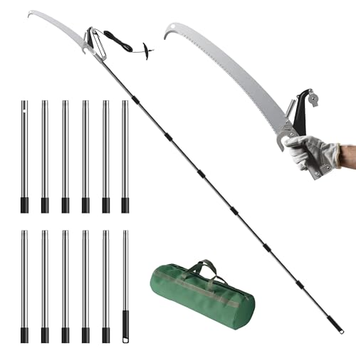 FLORA GUARD 16.5 FT Pole Saw for Tree Trimming, Manual Pole Saw & Tree Pruner with SK5 Steel Blade, 4-Pulley Effort-Saving System, Aluminum Alloy Head for High Branch Cutting