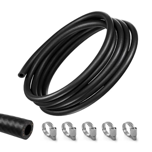 5FT Fuel Hose Line 3/8"ID With 5Pcs Clamps NBR Rubber High Performance Automotive Fuel Line For Small Engines Cart Snowmobile Motorcycle ATV Tractor (3/8"-5FT)