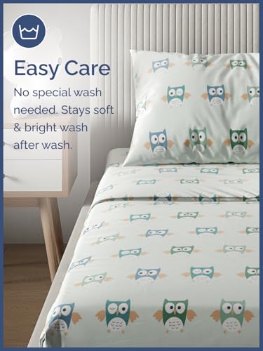 Image of CGK Unlimited Kids Twin Size Owls Bed Sheets - 3 Piece Kids Owls Sheet Set