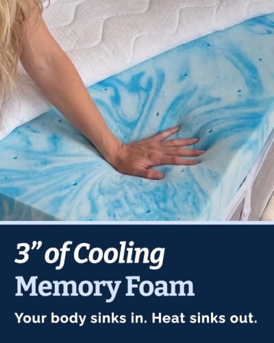 Image of Mattress Topper - 3 Inch Memory Foam Mattress Topper with Cooling Cover for Hot Sleepers - Plush, Thick & Comfy - Pain & Pressure Relief - King Size Mattress Pad with Straps & Removable Washable Cover