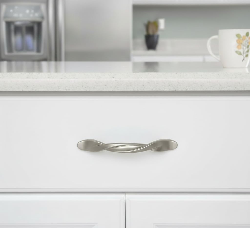 Cosmas 25 Pack 9009SN Satin Nickel Twist Cabinet Hardware Handle Pull - 3" Inch (76mm) Hole Centers