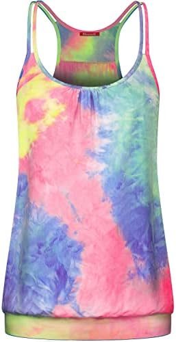 NEWMEEN Blevonh Women's Scoop Neck Spaghetti Strap Racerback Sports Cami Tank Tops Colorful