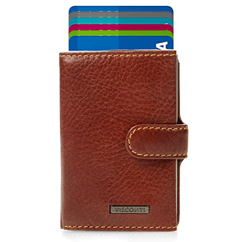 VISCONTI® Slim Wallet mit Münzfach & RFID-Schutz I Kartenetui bis 6 Karten I Kreditkartenetui klein Mini Portemonnaie aus echtem Leder Mini Geldbörse für Herren I Portmonee Geldbeutel - Oil Tan, Oil
