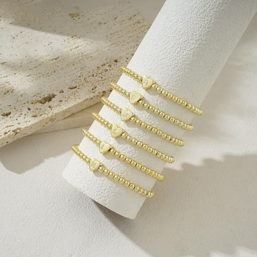 Gold Initial Bracelets for Women, Dainty Gold Heart Charm Letter Bracelet Gold Beaded Bracelets Friendship Personalized Name Bracelet Halloween Thanksgiving Christmas Birthday Gifts4