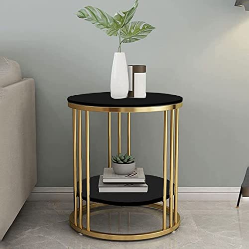 Image of Al Hama Round Coffee and Side Accent End Table with Engineered Wood Tabletop and Gold Powder Coated Metal Frame for Living Room (Gold & Black)