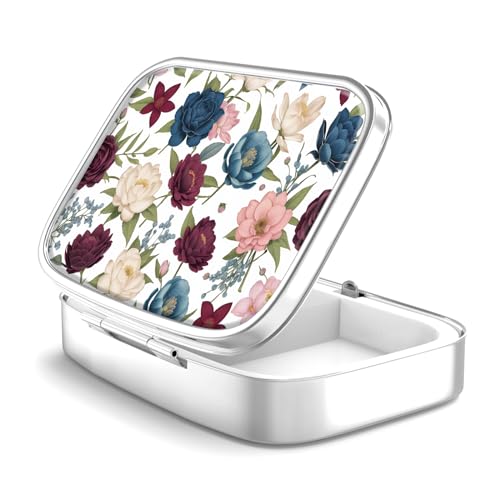 Image of Pill Box 2 Compartment Small Pill Case,Portable for Pocket or Purse Pill Organizer Pill Container Holder to Hold Vitamins, Medication, Fish Oil and Supplements(Garden Flowers)