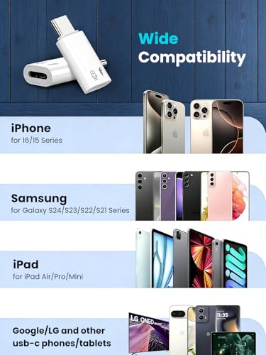 Image of Verilux 2Pcs Lighting to Type C Converter, 10W Type C to Lighting Connector for Lavalier Mic Receiver, Sound Card and OTG Fit for iPhone 17 /16 /15 Series, iPad Pro /Air, Not for Headphone and Data