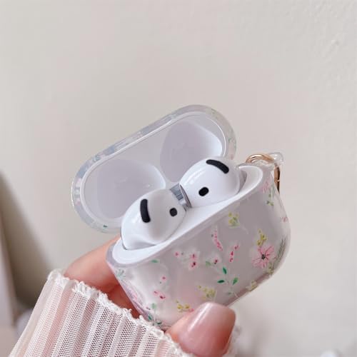 Image of MINSCOSE Compatible with AirPods 4 Clear Case, Cute Cartoon Flower Pattern Design with Aesthetic Floral Keychain Soft TPU Protective Shockproof Cover for AirPods 4 for Women Girls-Pink