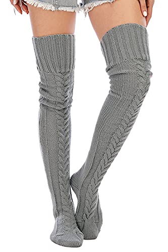 Image of YELAIVP Women's Cable Knitted Thigh High Boot Socks Extra Long Winter Stockings Over Knee Leg Warmers
