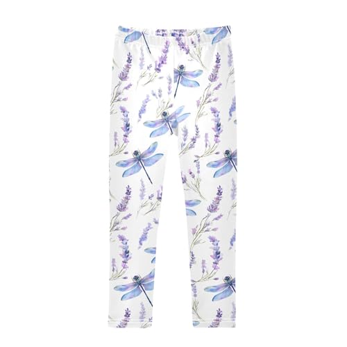 ALAZA Girls' Leggings Children's Yoga Pants Skinny Printed Dance Dragonfly Lavender Comfortable 4T