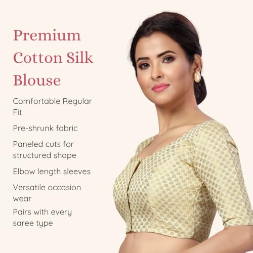 Image of Studio Shringaar Women's Zari Brocade Stitched Elbow Length Sleeves Saree Blouse