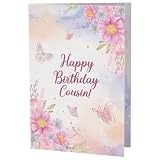 Tukora Cousin Birthday Card – Floral Butterfly A5 Greeting Card with Printed Verse – Premium UK Made Design
