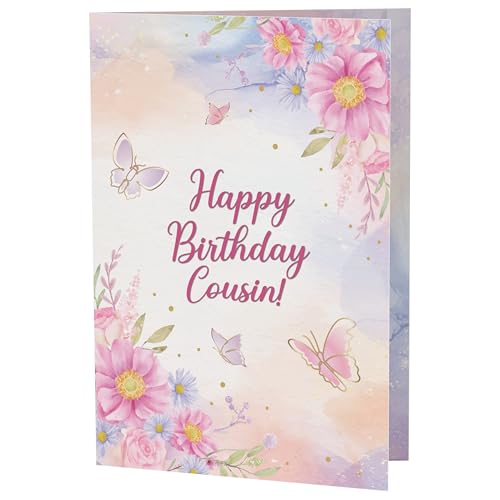 Tukora Cousin Birthday Card – Floral Butterfly A5 Greeting Card with Printed Verse – Premium UK Made Design