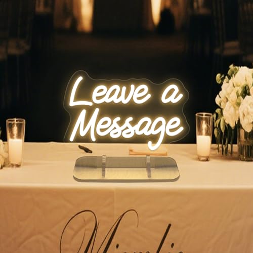 Image of Leave a Message Neon Sign With Holder Base, Neon Guestbook Table Signs for Wedding Shop Business Desk Decor Reception Welcome Dimmable Led Sign, Warm White USB Neons Light