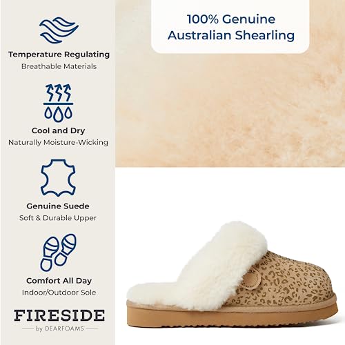 Dearfoams Women's Fireside Sydney Shearling Fur Indoor/Outdoor Scuff Slipper With Wide Widths, Leopard, 8 #TOP5