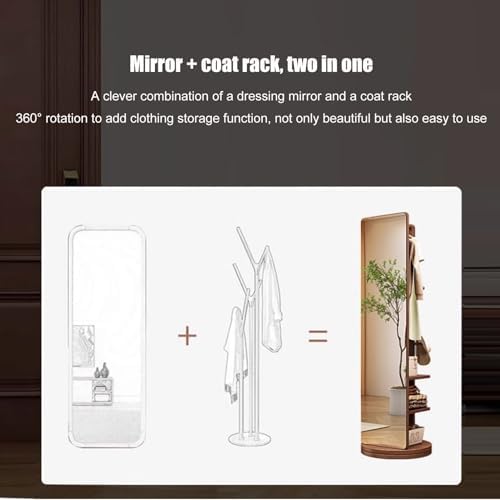 360° Rotating Full Length Mirror with Cloak Rack - 3-in-1 Floor Standing Solid Wood Body Mirror for Bedroom, Living Room & Dressing Room Storage Solution