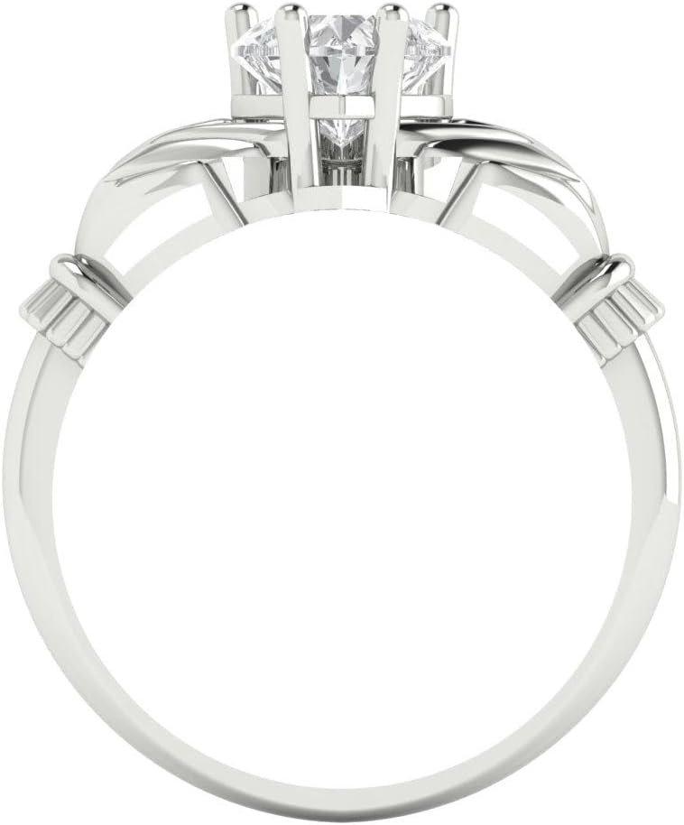 Clara Pucci Simulated Diamond Heart Cut Claddagh Ring | 14K Solid Gold | 1.05 cttw | Womens White Gold Fashion Jewelry