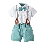 El paquete incluye: 1 pelele de camisa, 1 pantalón corto con tirantes. La edad recomendada es solo para referencia, lea la medida detallada del tamaño en la descripción del producto antes de comprar. Si su bebé es gordito, se recomienda un tamaño grande.