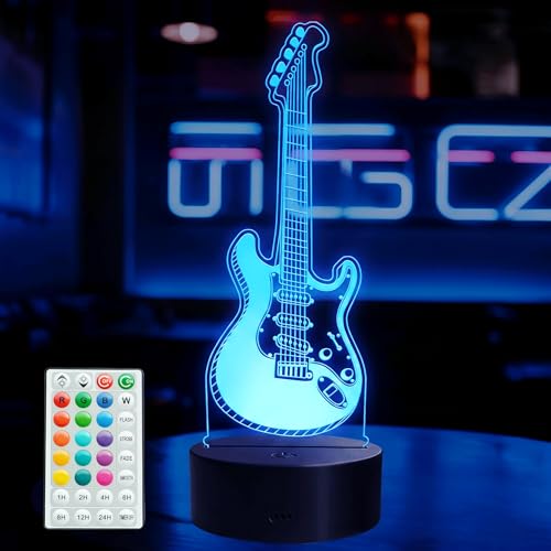 POSSHE Guitar Gifts Guitar Night Light 3D Illusion Lamp with 16 Colors Changing Remote Control with Timer Kids Music Room Decoration for Holiday Birthday Christmas