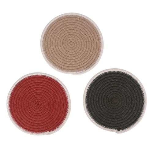 Image of DENOVA Cotton Rope Trivet for Hot Pots and Pans - Handcrafted Round Table Mat, Heat-Resistant Surface Protector (Olive & Cream, Pack of 2)
