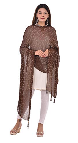 Image of YOUTHQUAKE Soft Chiffon Dupatta with Golden Foil Print & Tassels for Women & Girls